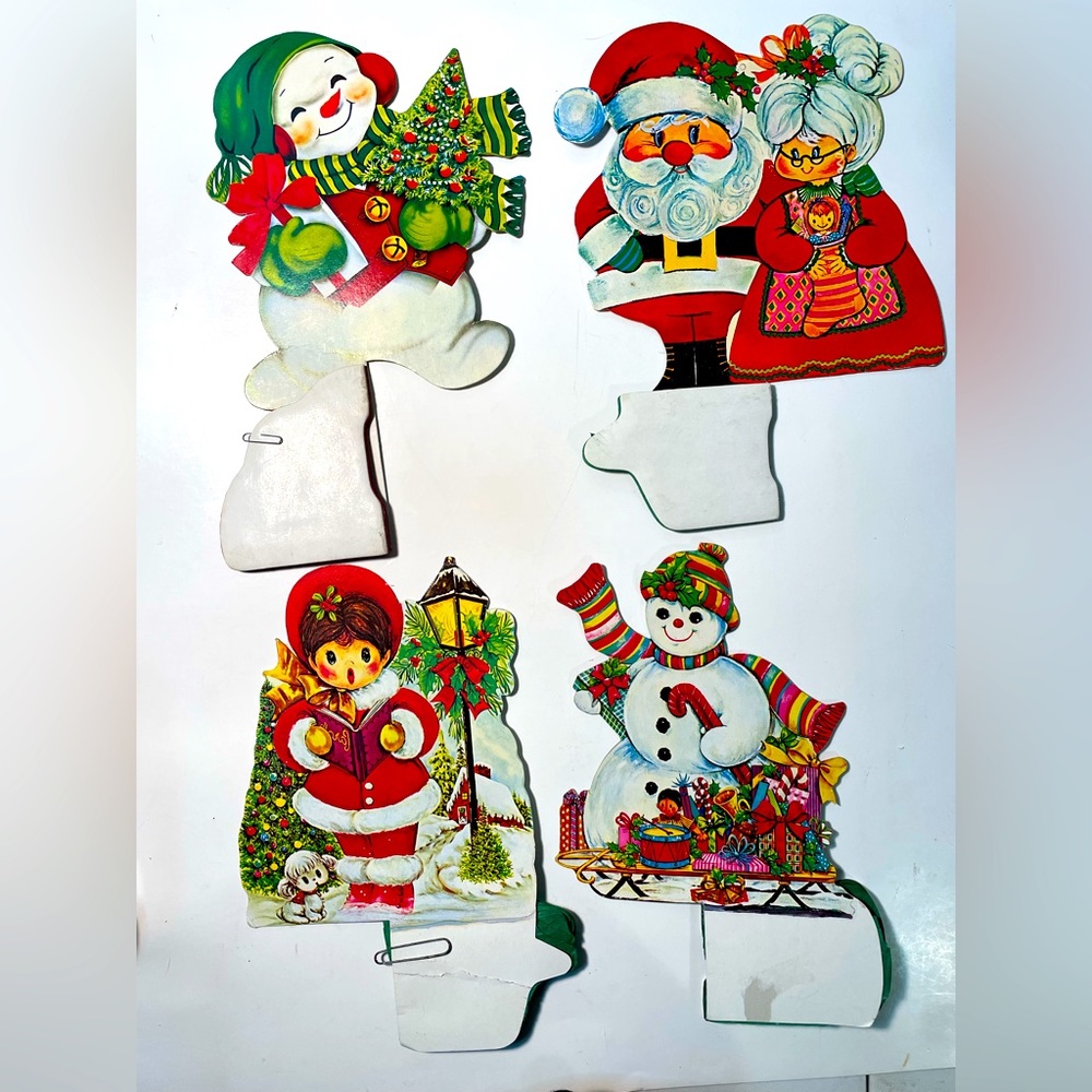Vintage mid century set of 4 honeycomb table top Christmas decorations Santa